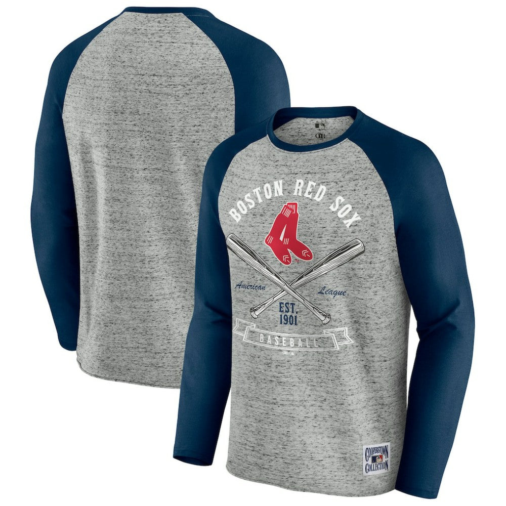 Boston Red Sox Darius Rucker Collection by Fanatics Raw Edge Raglan Long Sleeve Baseball T-Shirt - Heather Gray - Fanatics Online