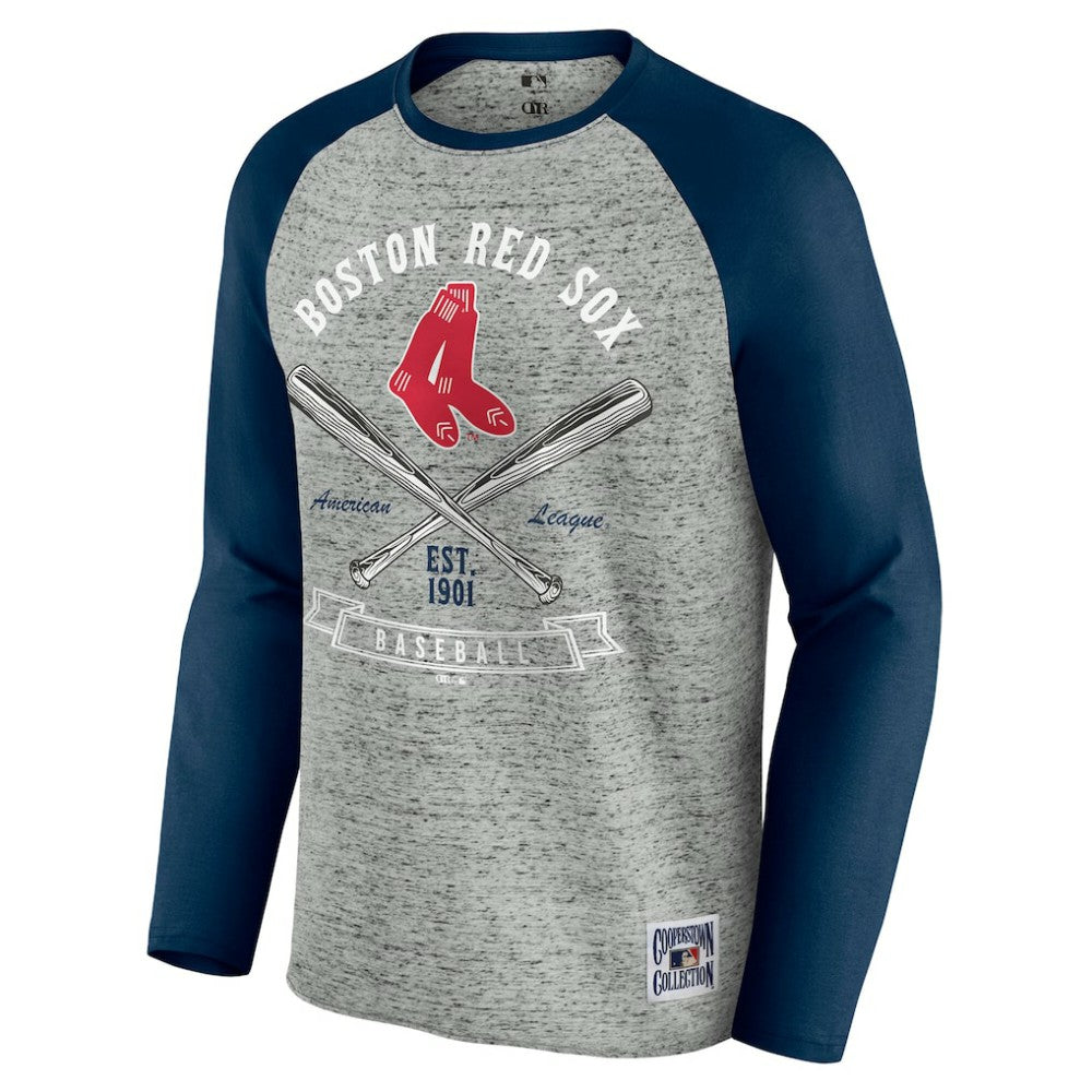 Boston Red Sox Darius Rucker Collection by Fanatics Raw Edge Raglan Long Sleeve Baseball T-Shirt - Heather Gray - Fanatics Online