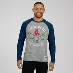 Boston Red Sox Darius Rucker Collection by Fanatics Raw Edge Raglan Long Sleeve Baseball T-Shirt - Heather Gray - Fanatics Online