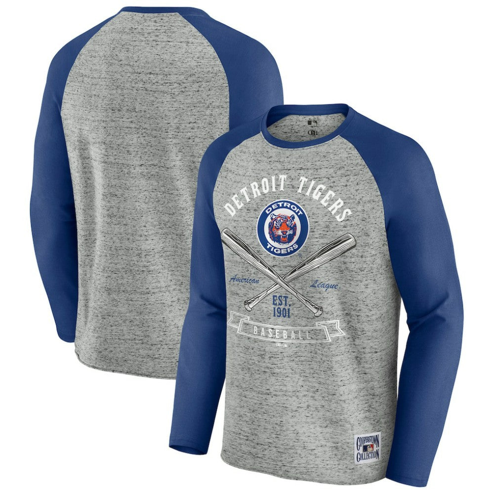 Detroit Tigers Darius Rucker Collection by Fanatics Raw Edge Raglan Long Sleeve Baseball T-Shirt - Heather Gray - Fanatics Lifestyle