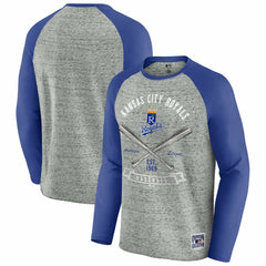 Kansas City Royals Darius Rucker Collection by Fanatics Raw Edge Raglan Long Sleeve Baseball T-Shirt - Heather Gray - Fanatics Sale