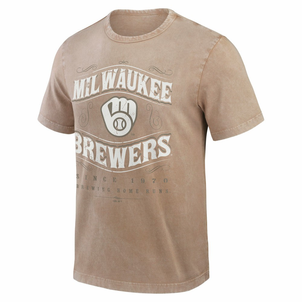 Milwaukee Brewers Darius Rucker Collection by Fanatics Sun Faded T-Shirt - Tan - Fanatics Sale