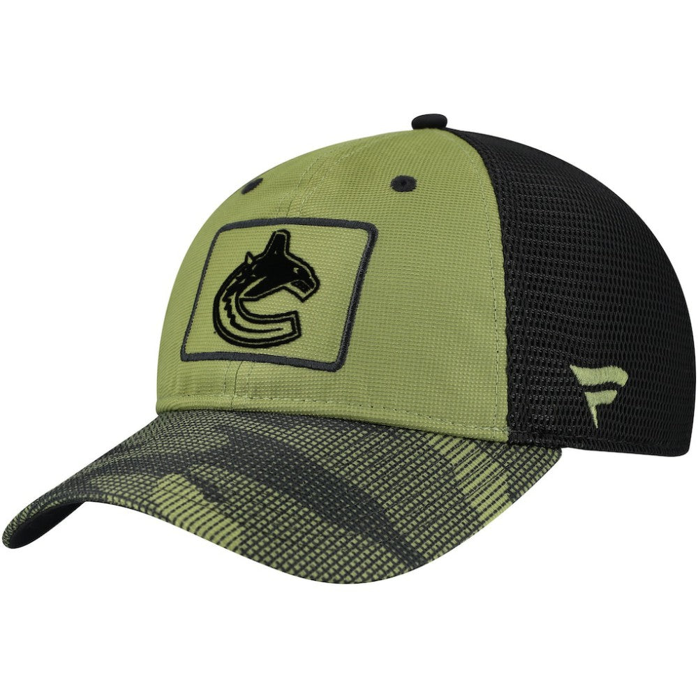 Vancouver Canucks Fanatics Military Appreciation Trucker Adjustable Hat - Olive - NHL 202682999