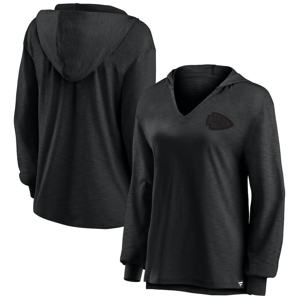 Fanatics Kansas City Chiefs Women's Blackout Slub Hoodie V-Neck Long Sleeve T-Shirt