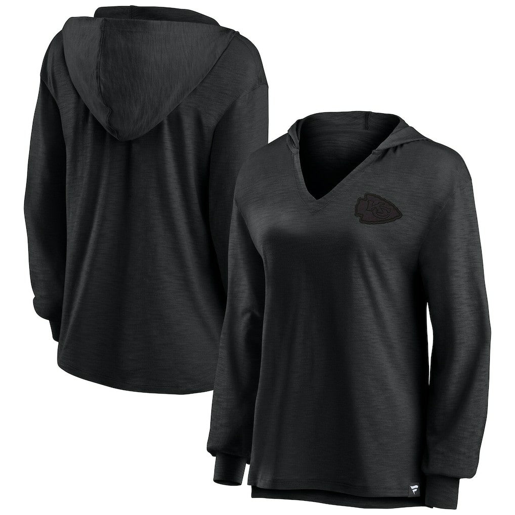 Fanatics Kansas City Chiefs Women's Blackout Slub Hoodie V-Neck Long Sleeve T-Shirt