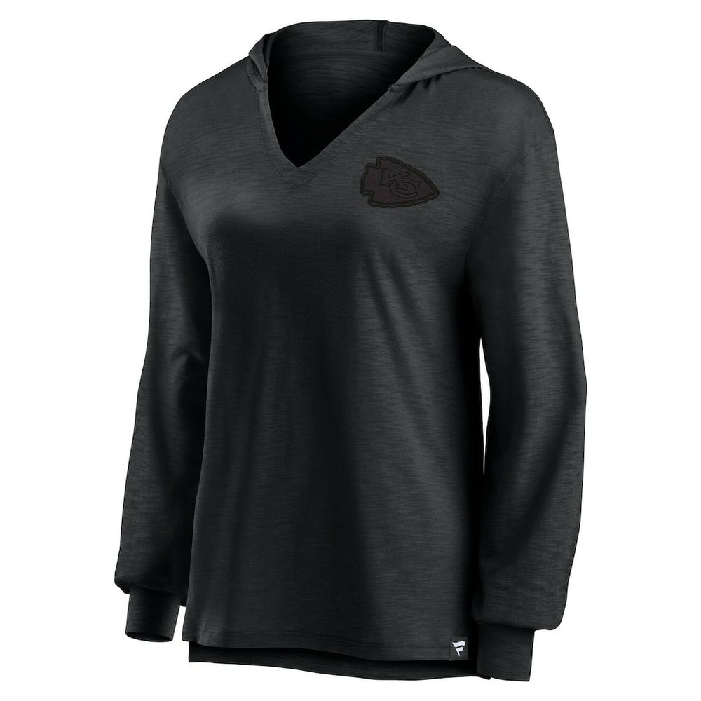 Fanatics Kansas City Chiefs Women's Blackout Slub Hoodie V-Neck Long Sleeve T-Shirt