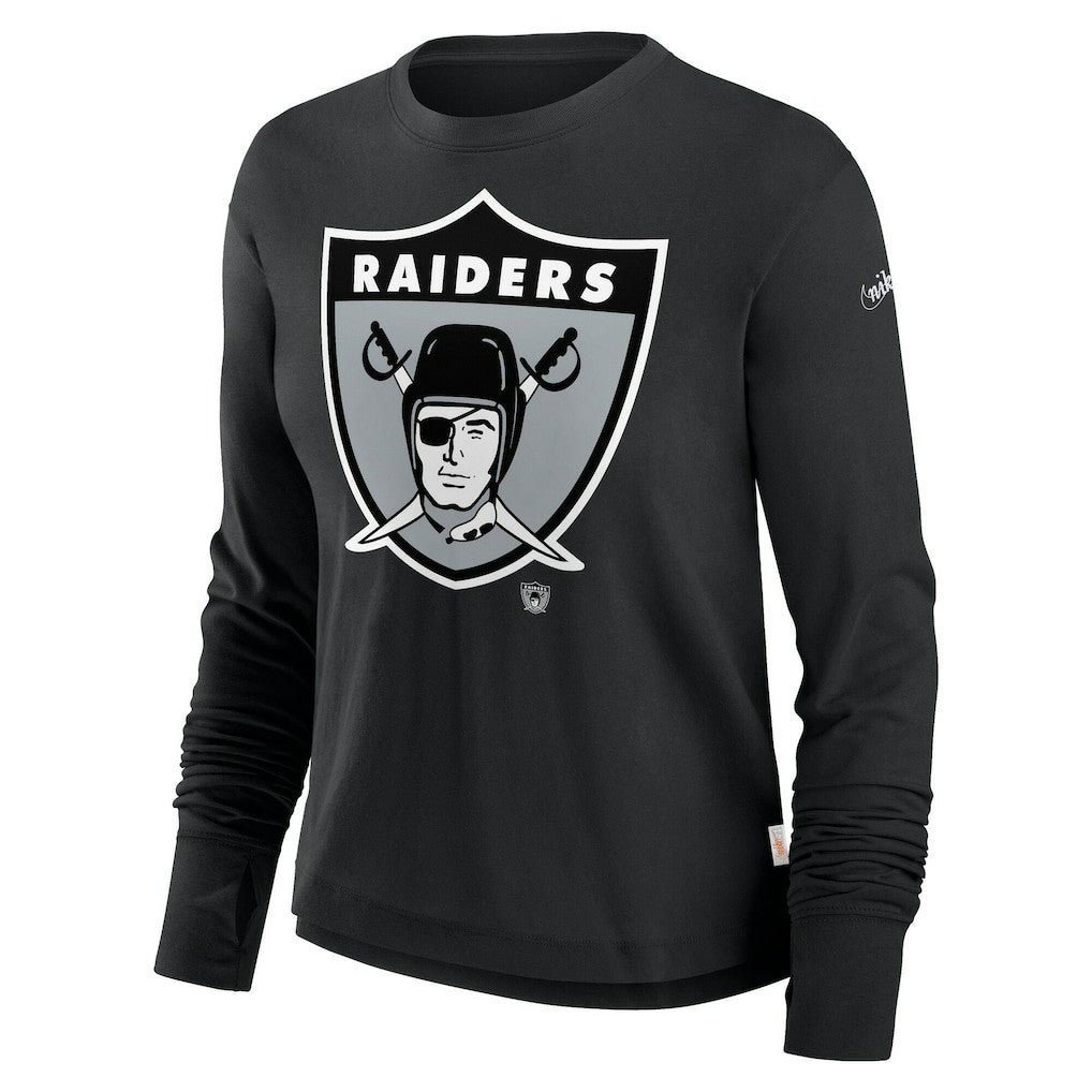 Nike Las Vegas Raiders Women's Large Logo Cropped Long Sleeve Fashion T-Shirt Black
