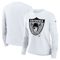 Nike Las Vegas Raiders Women's Large Logo Cropped Long Sleeve Fashion T-Shirt White