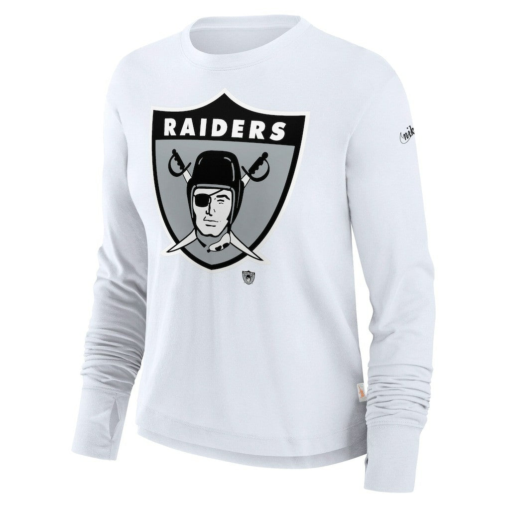 Nike Las Vegas Raiders Women's Large Logo Cropped Long Sleeve Fashion T-Shirt White