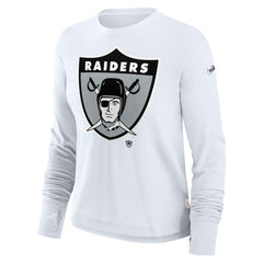 Nike Las Vegas Raiders Women's Large Logo Cropped Long Sleeve Fashion T-Shirt White
