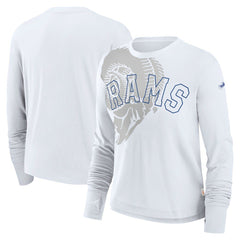 Nike Los Angeles Rams Women's Layered Logo Cropped Long Sleeve Fashion T-Shirt White