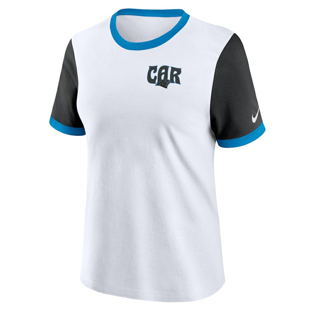 Nike Carolina Panthers Women's Rewind Ringer Tri-Blend T-Shirt White