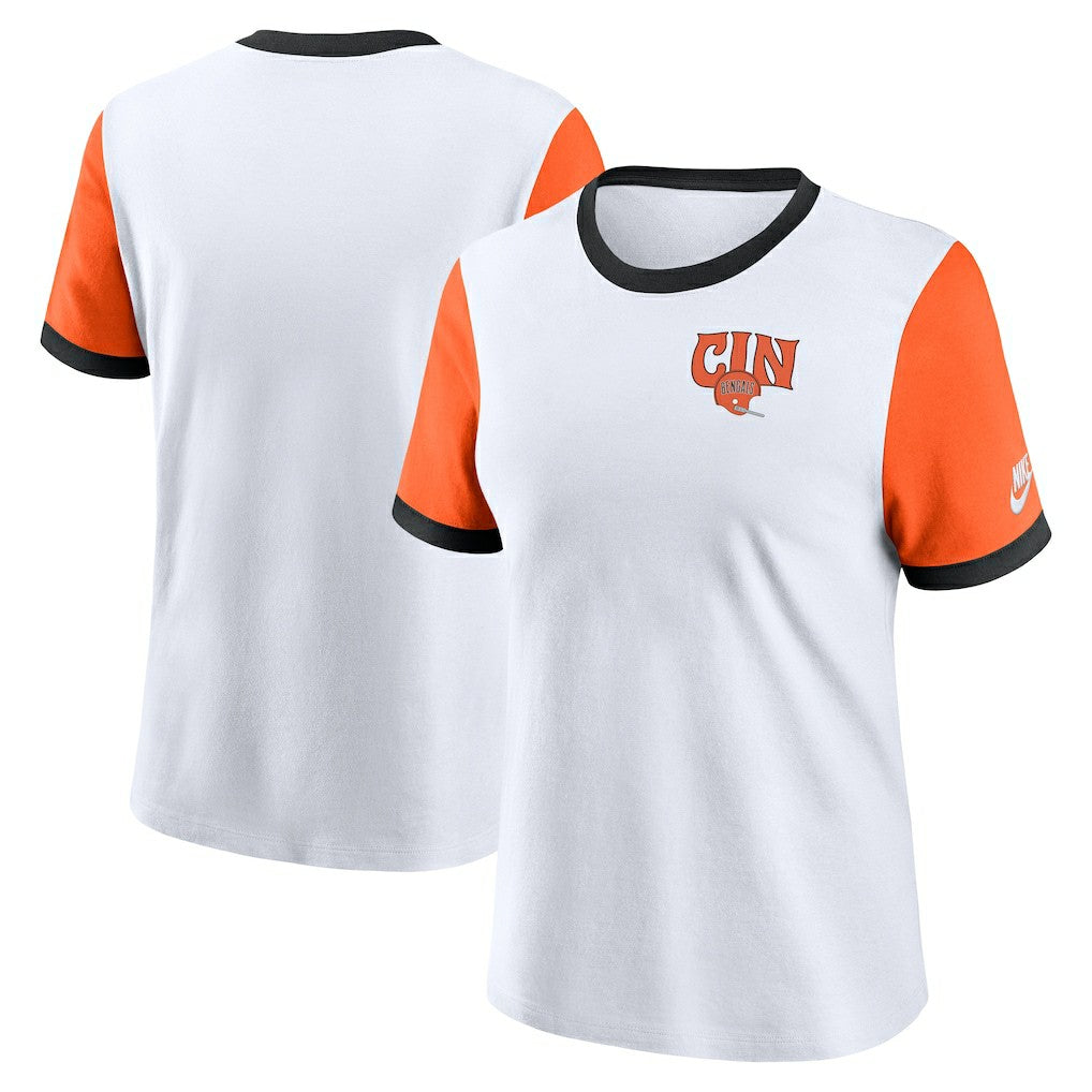 Nike Cincinnati Bengals Women's Rewind Ringer Tri-Blend T-Shirt White