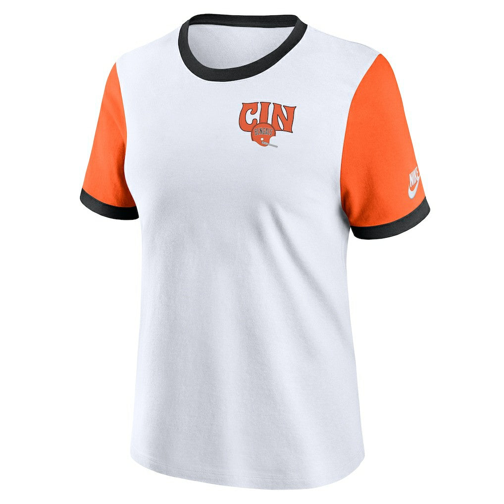 Nike Cincinnati Bengals Women's Rewind Ringer Tri-Blend T-Shirt White