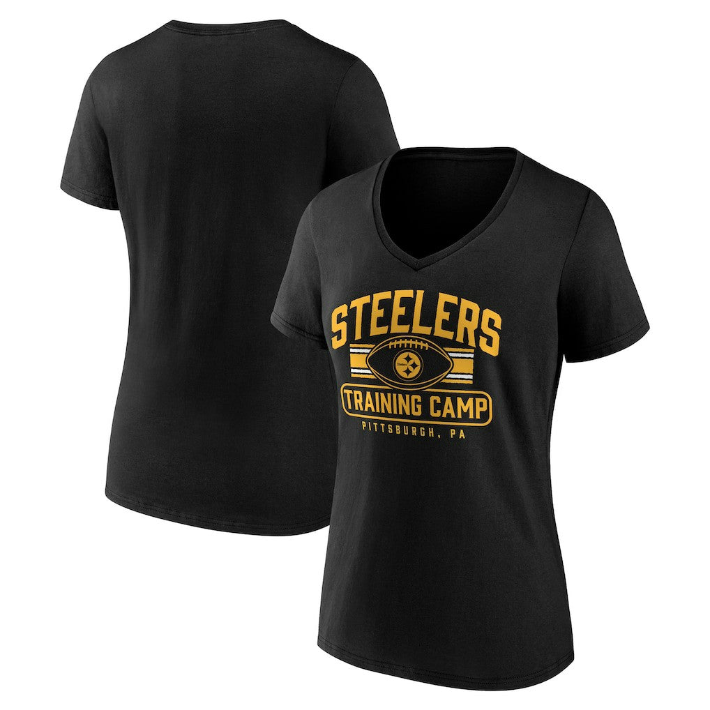 Fanatics Pittsburgh Steelers Women's Training Camp Stripe V-Neck T-Shirt Black