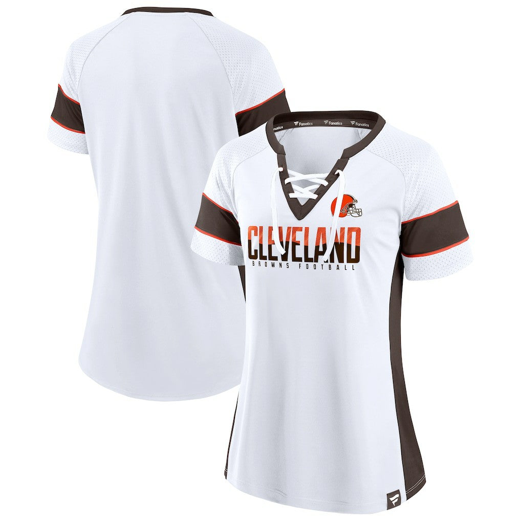 Fanatics Cleveland Browns Women's Athena Lace-Up V-Neck T-Shirt White