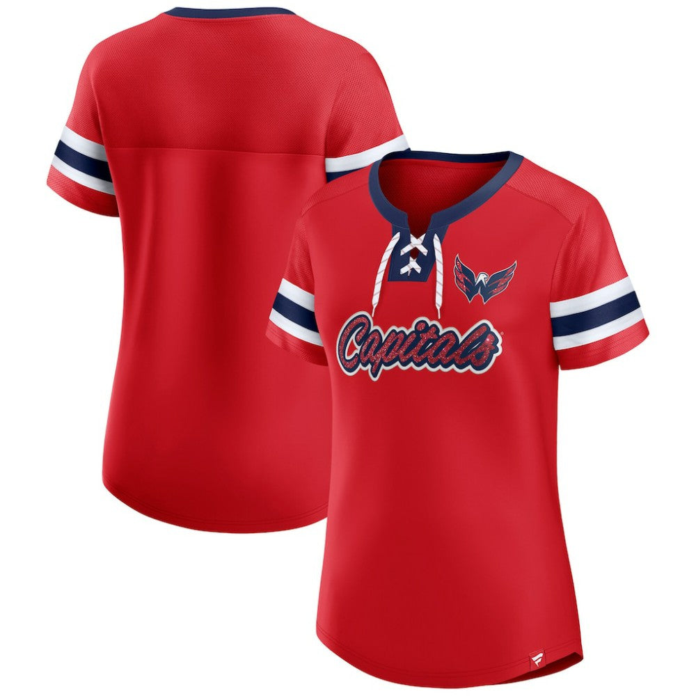 Washington Capitals Fanatics Women's Iconic Athena Lace-Up T-Shirt - Red - NHL 202683983