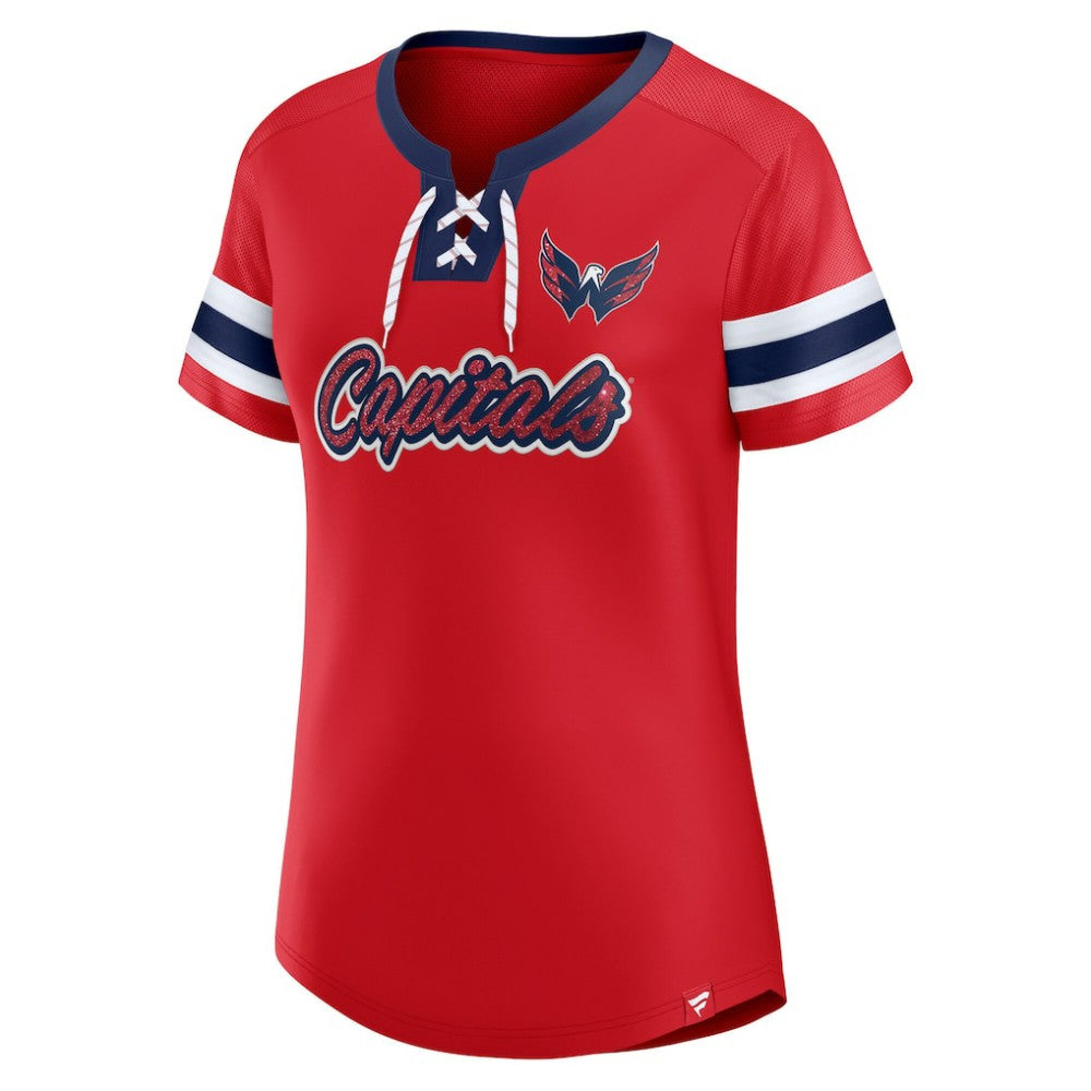 Washington Capitals Fanatics Women's Iconic Athena Lace-Up T-Shirt - Red - NHL 202683983