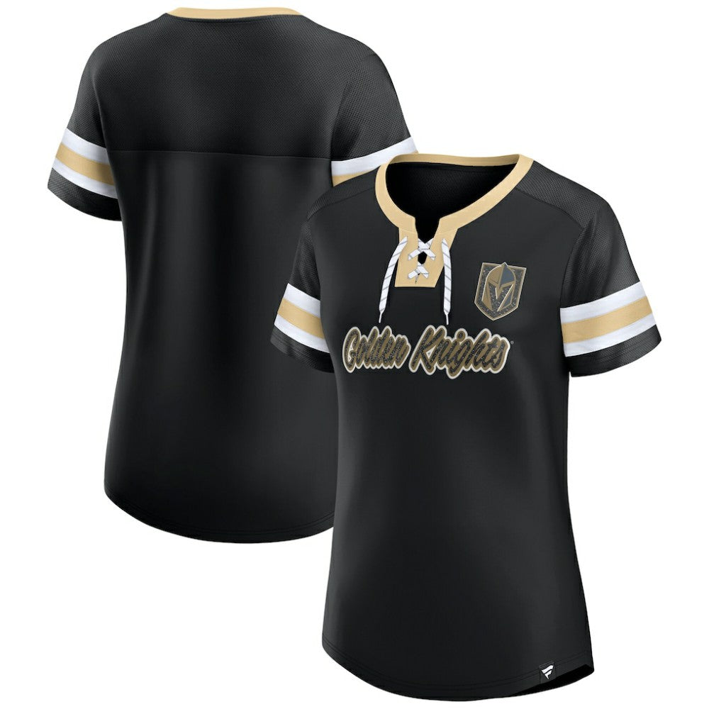 Vegas Golden Knights Fanatics Women's Iconic Athena Lace-Up T-Shirt - Black - NHL 202683985