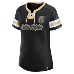 Vegas Golden Knights Fanatics Women's Iconic Athena Lace-Up T-Shirt - Black - NHL 202683985
