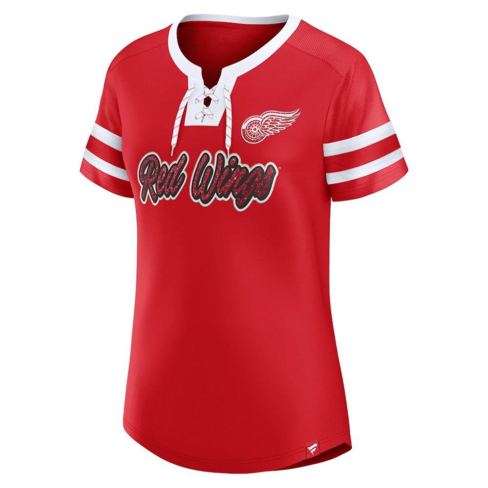 Detroit Red Wings Fanatics Women's Iconic Athena Lace-Up T-Shirt - Red - NHL 202683986
