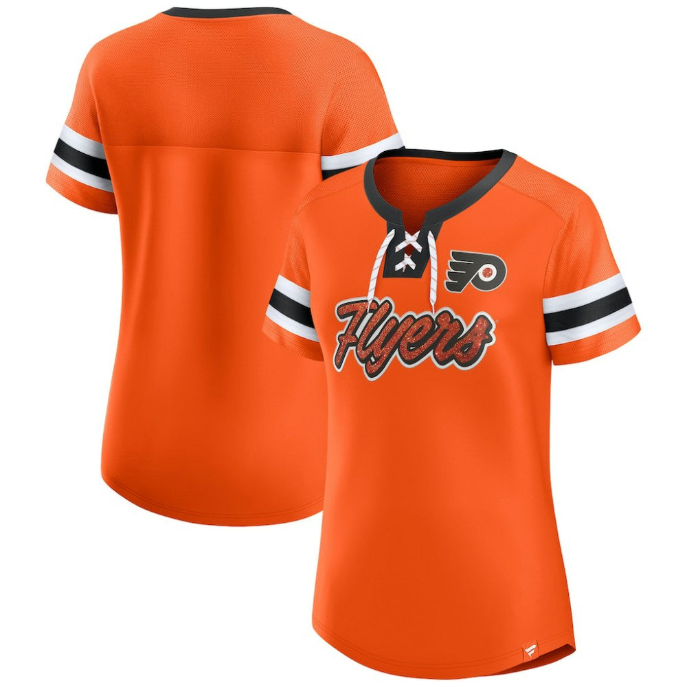 Philadelphia Flyers Fanatics Women's Iconic Athena Lace-Up T-Shirt - Orange - NHL 202683989