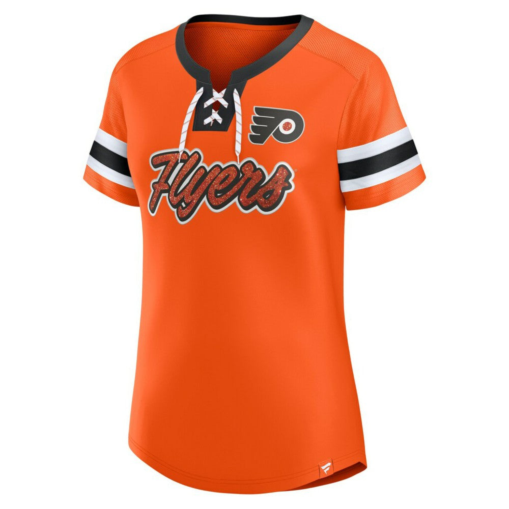 Philadelphia Flyers Fanatics Women's Iconic Athena Lace-Up T-Shirt - Orange - NHL 202683989