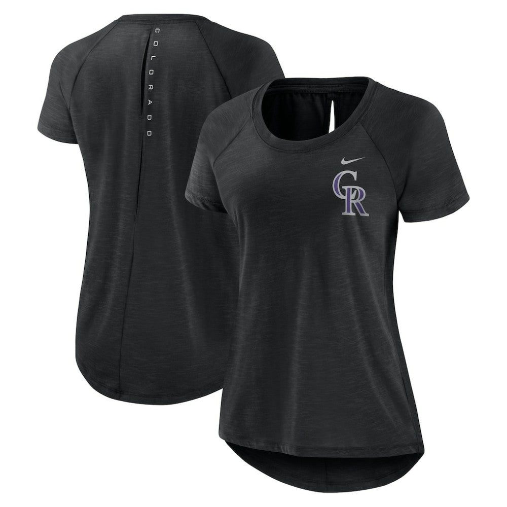 Colorado Rockies Nike Women's Summer Breeze Raglan Fashion T-Shirt - Heather Black - Nike on Sale