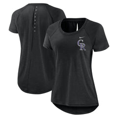 Colorado Rockies Nike Women's Summer Breeze Raglan Fashion T-Shirt - Heather Black - Nike on Sale