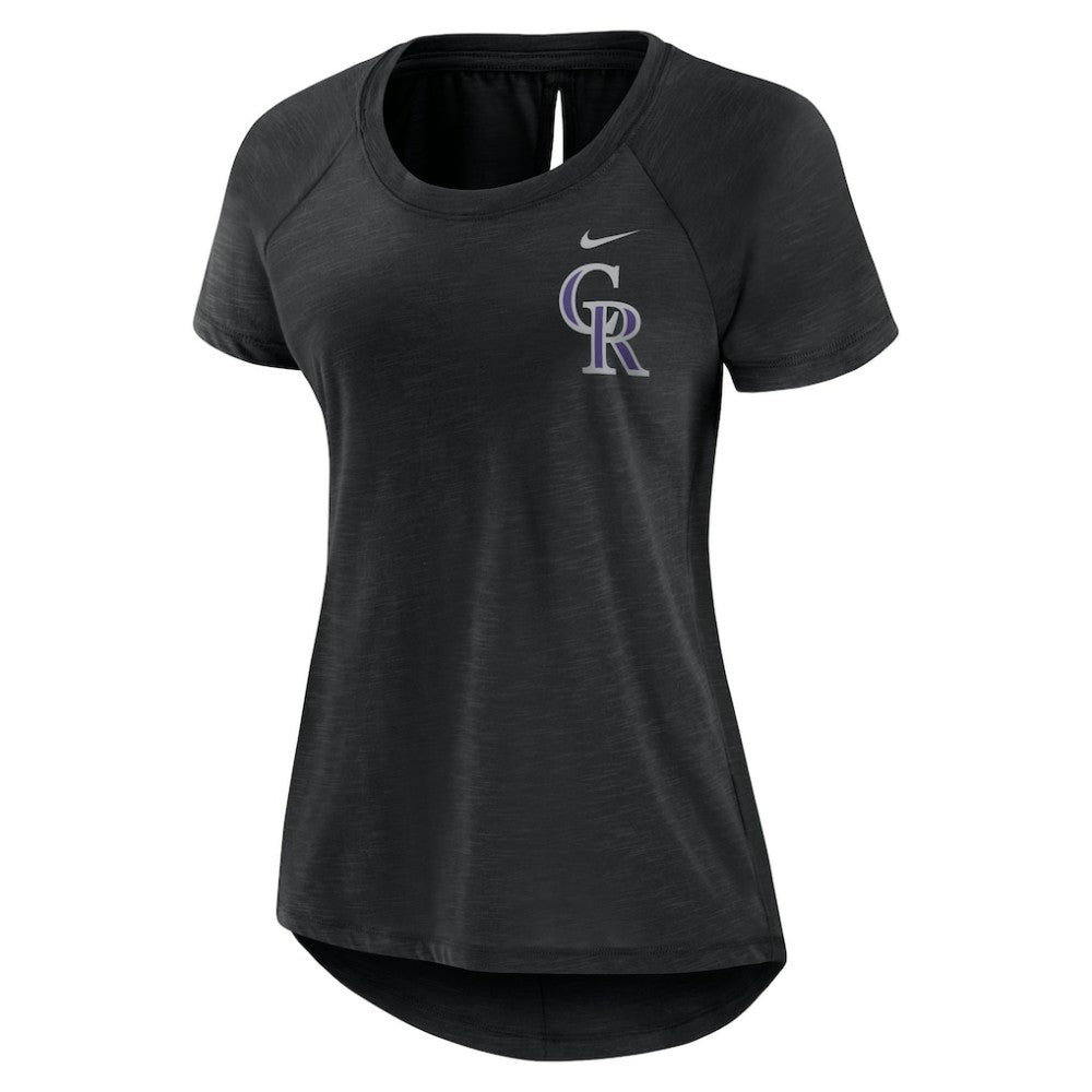 Colorado Rockies Nike Women's Summer Breeze Raglan Fashion T-Shirt - Heather Black - Nike on Sale