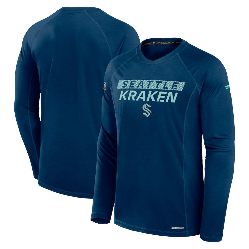 Seattle Kraken Fanatics Authentic Pro Rink Tech Raglan Long Sleeve T-Shirt - Deep Sea Blue - NHL 202688480