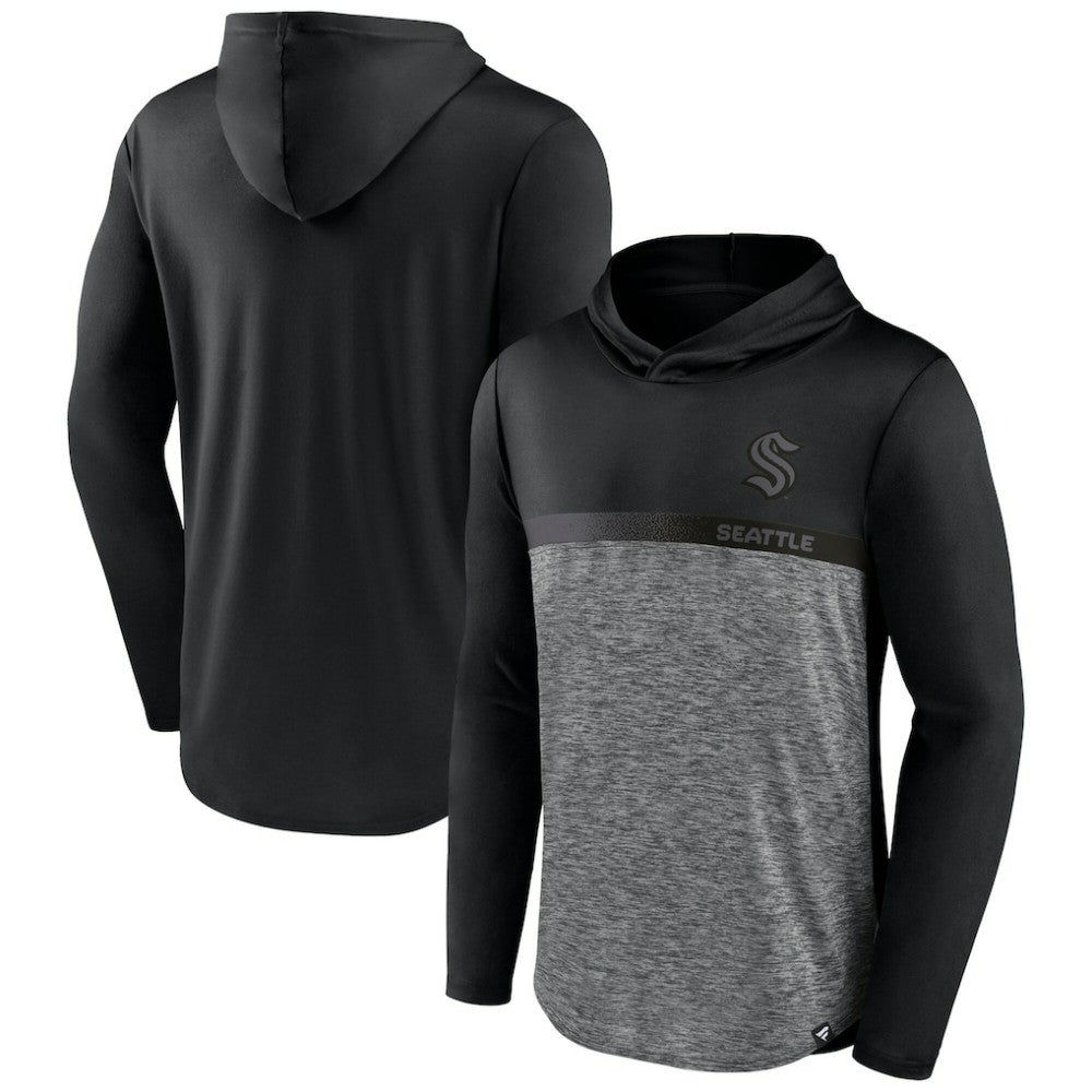 Seattle Kraken Fanatics Iconic Defender Pullover Hoodie - Black/Heather Charcoal - NHL 202689274