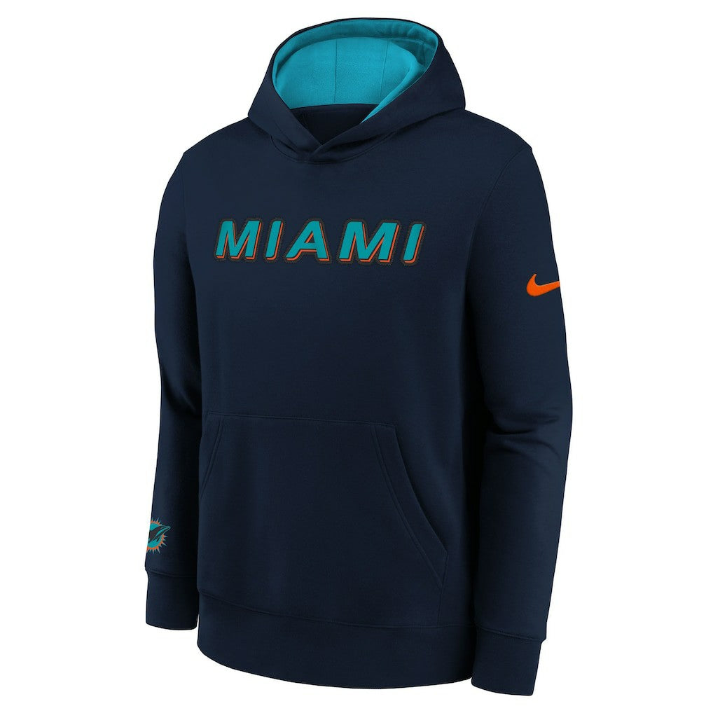 Nike Miami Dolphins Youth 2025 Rivalries Collection Club Hoodie Pitch Blue