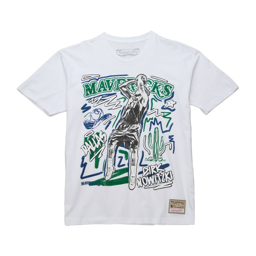 Dirk Nowitzki Dallas Mavericks Hardwood Classics Chalked Up T-Shirt for sale White | Mitchell & Ness Near Me