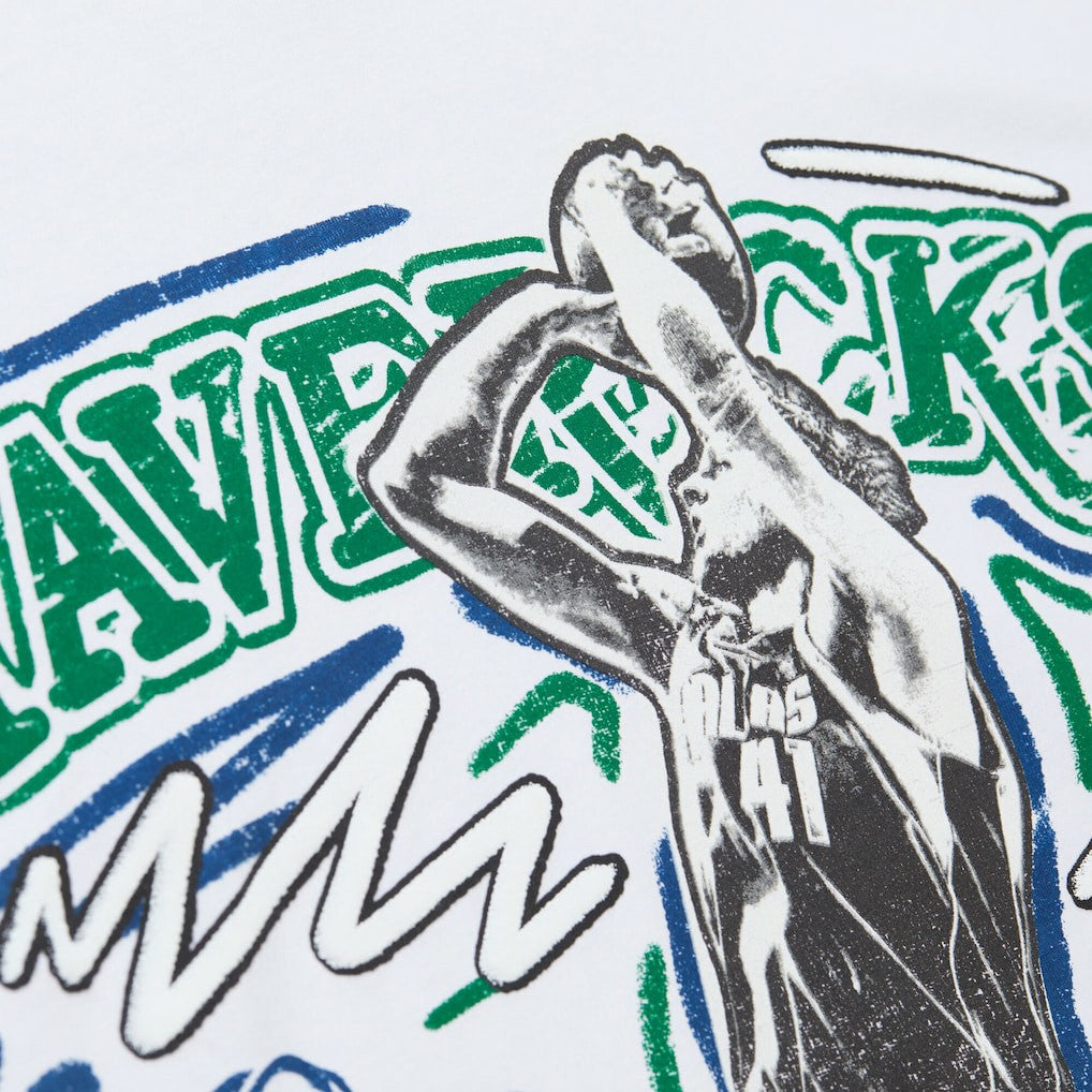 Dirk Nowitzki Dallas Mavericks Hardwood Classics Chalked Up T-Shirt for sale White | Mitchell & Ness Near Me
