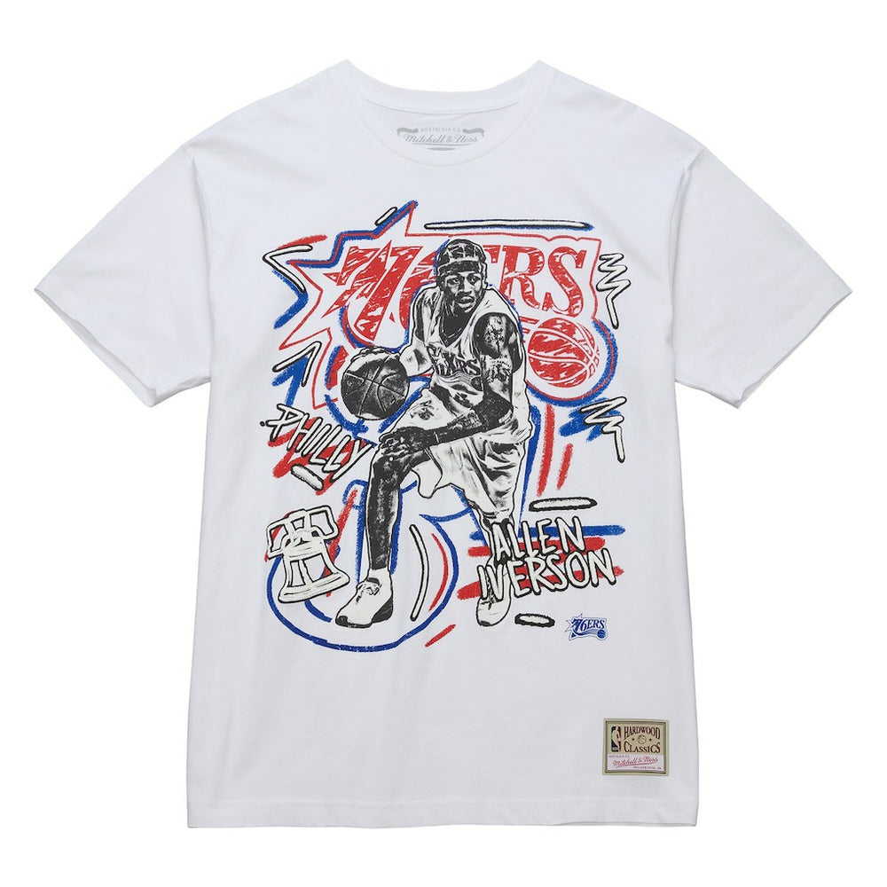 Allen Iverson Philadelphia 76ers Hardwood Classics Chalked Up T-Shirt White | Mitchell & Ness US