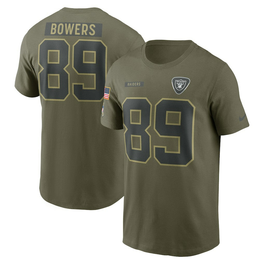 Nike Brock Bowers Las Vegas Raiders 2025 Salute to Service Name & Number T-Shirt Olive