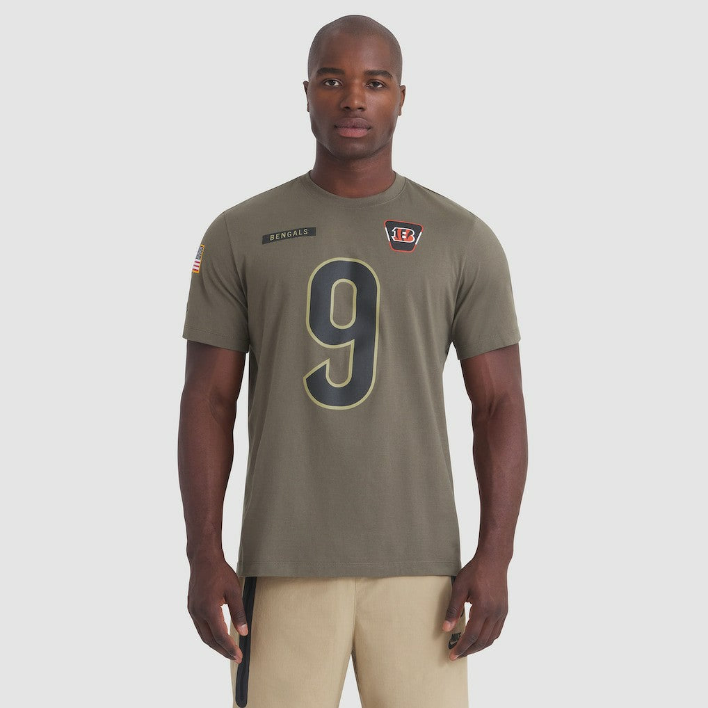 Nike Joe Burrow Cincinnati Bengals 2025 Salute to Service Name & Number T-Shirt Olive