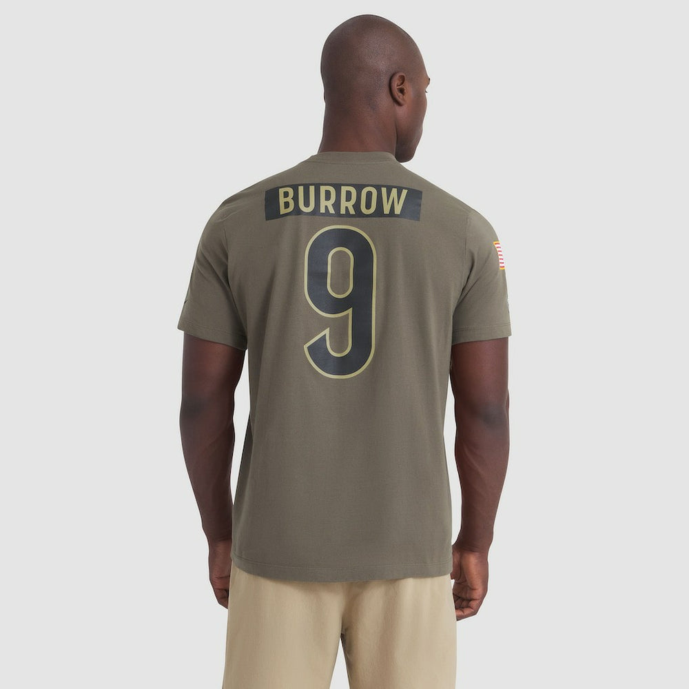 Nike Joe Burrow Cincinnati Bengals 2025 Salute to Service Name & Number T-Shirt Olive