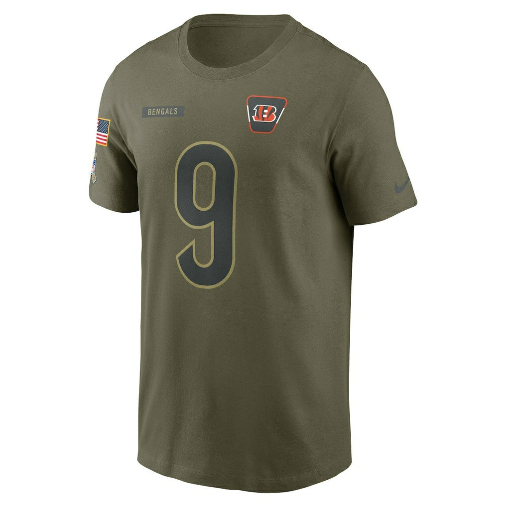 Nike Joe Burrow Cincinnati Bengals 2025 Salute to Service Name & Number T-Shirt Olive