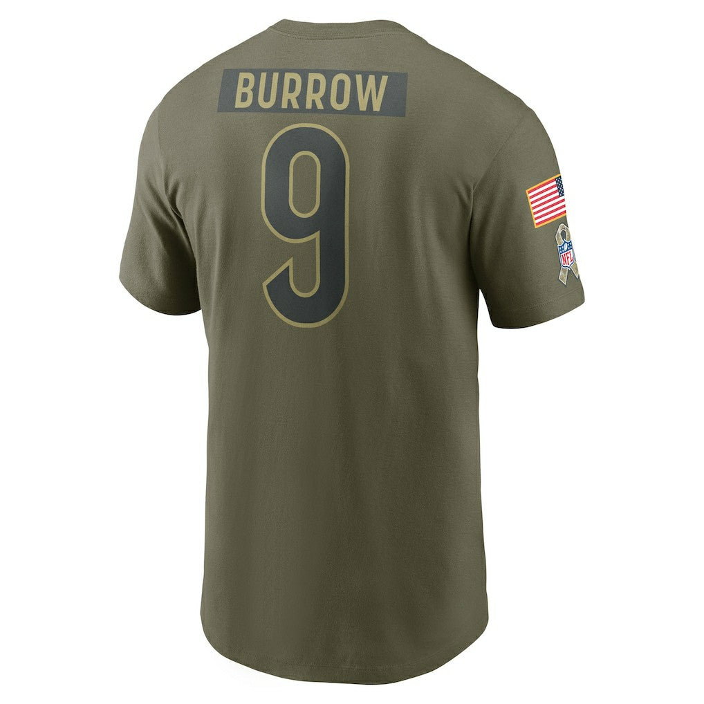 Nike Joe Burrow Cincinnati Bengals 2025 Salute to Service Name & Number T-Shirt Olive