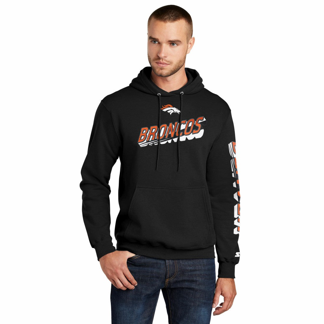 Denver Broncos Starter Wordmark Logo Pullover Hoodie Black