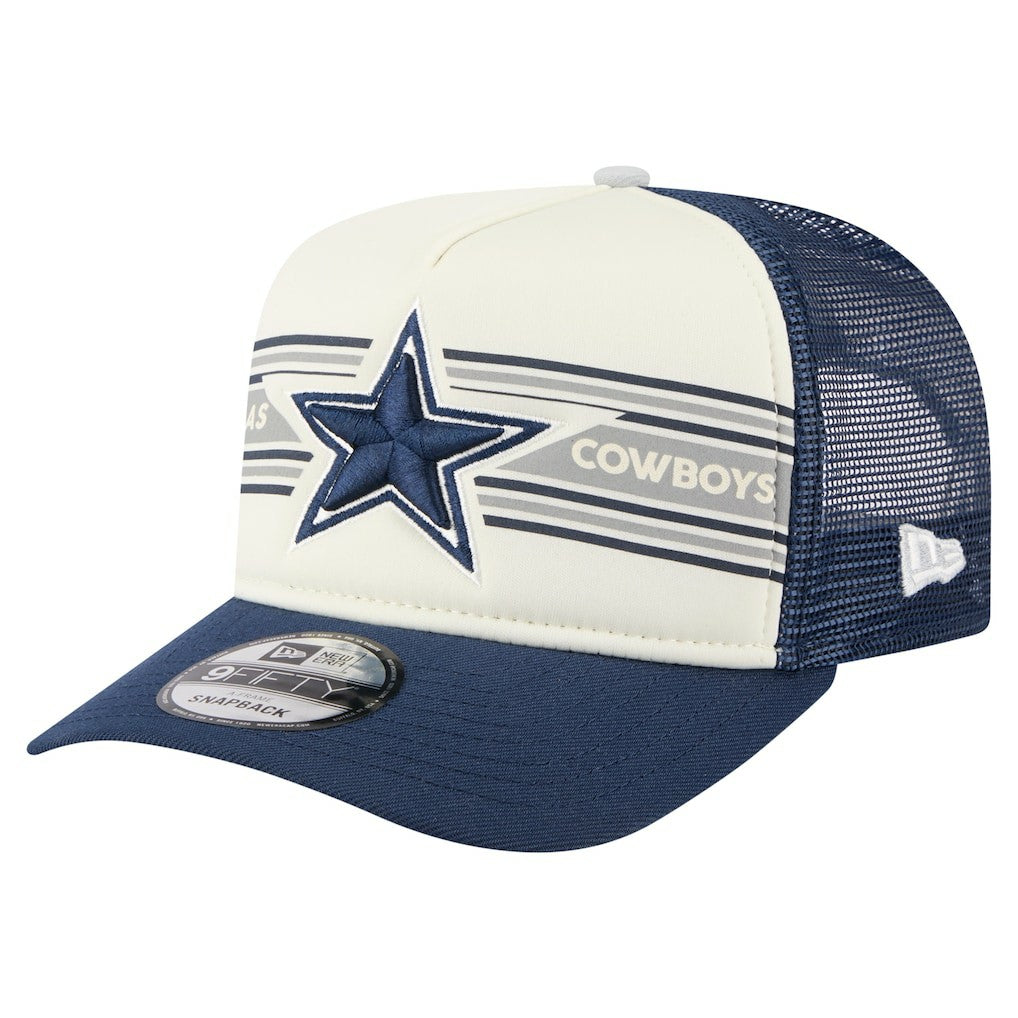 Dallas Cowboys New Era Youth Banner A-Frame 9FIFTY Trucker Snapback Hat Cream/Navy