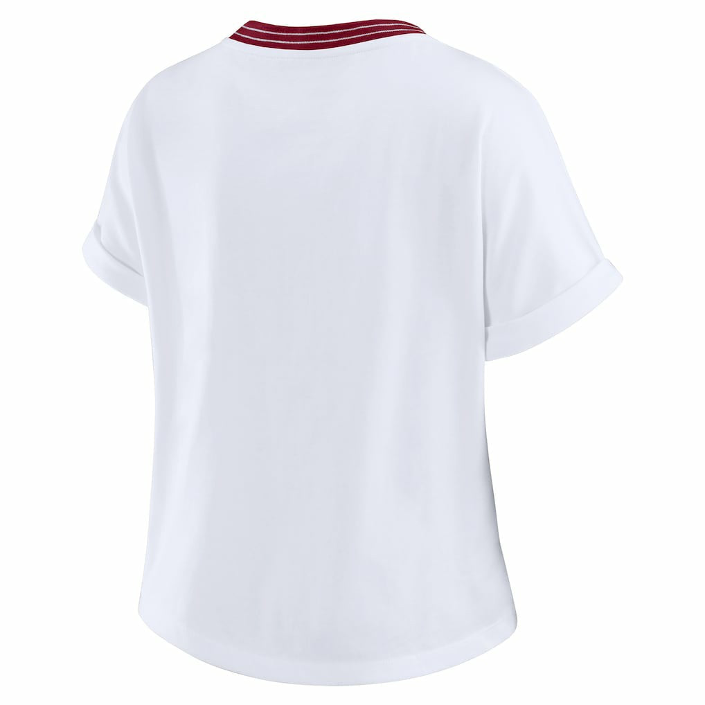 Washington Commanders WEAR by Erin Andrews Women's Cropped Center Stripe Dolman T-Shirt White