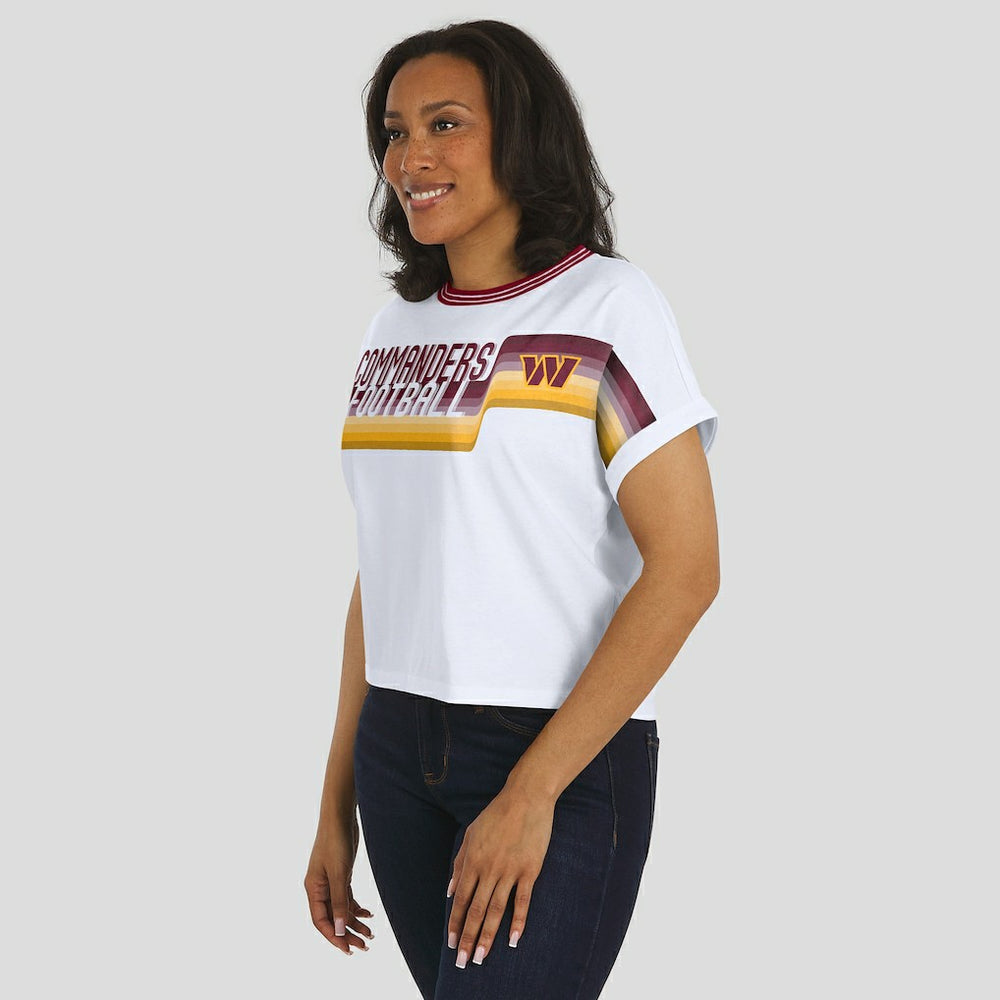 Washington Commanders WEAR by Erin Andrews Women's Cropped Center Stripe Dolman T-Shirt White