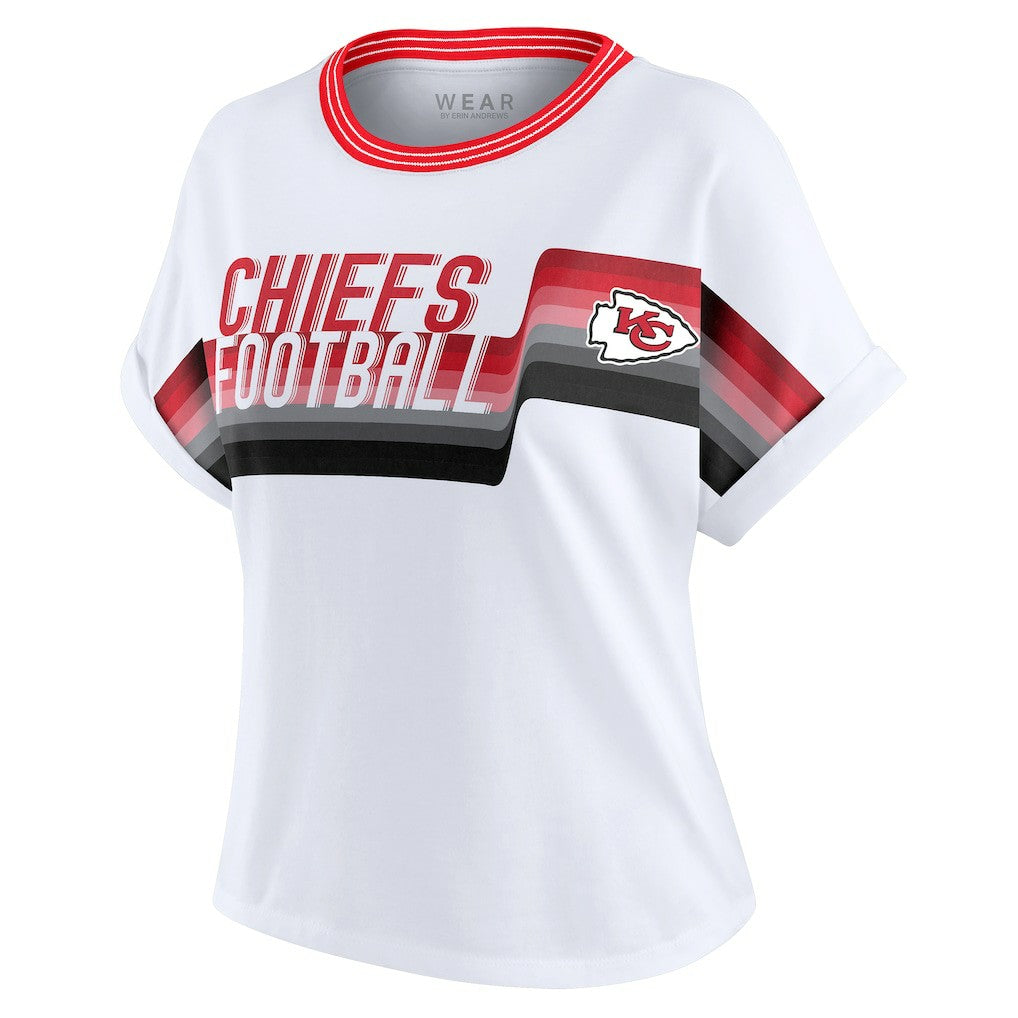 Kansas City Chiefs WEAR by Erin Andrews Women's Cropped Center Stripe Dolman T-Shirt White