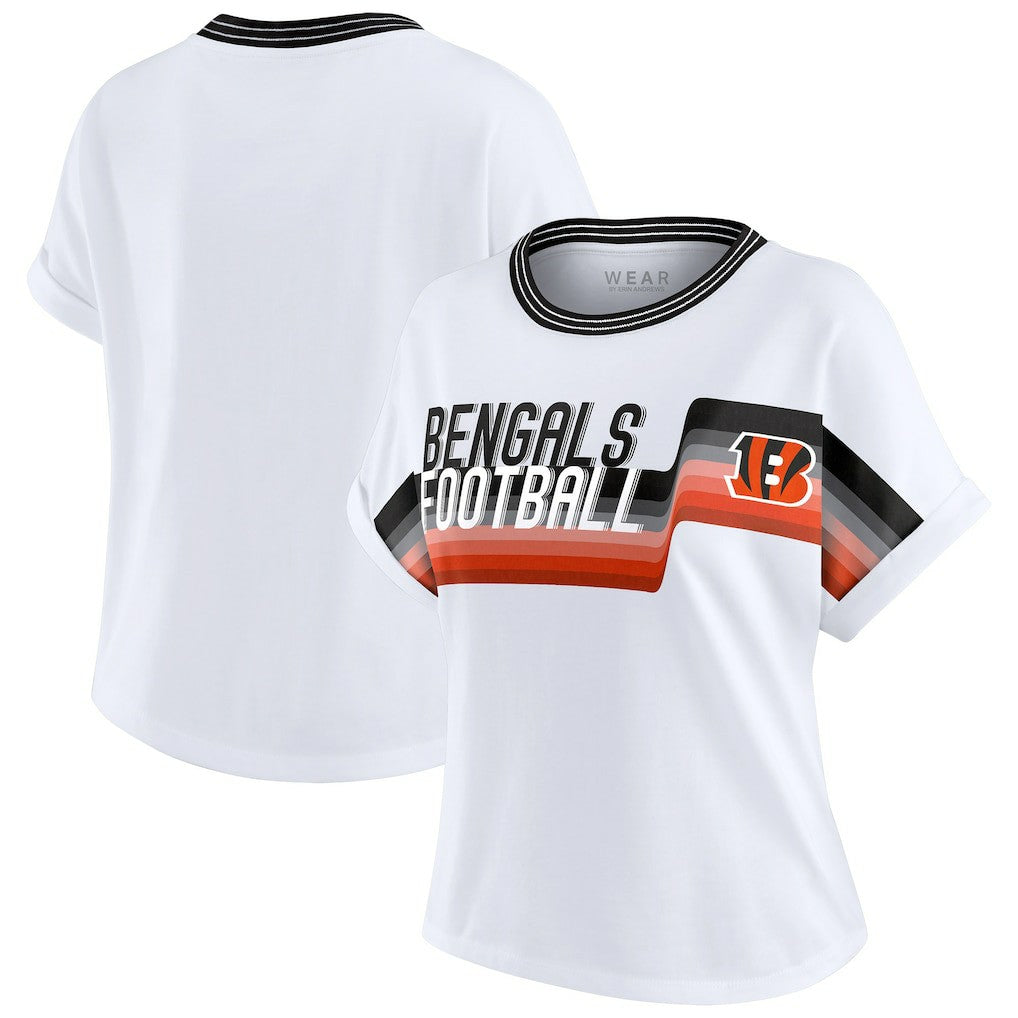 Cincinnati Bengals WEAR by Erin Andrews Women's Cropped Center Stripe Dolman T-Shirt White