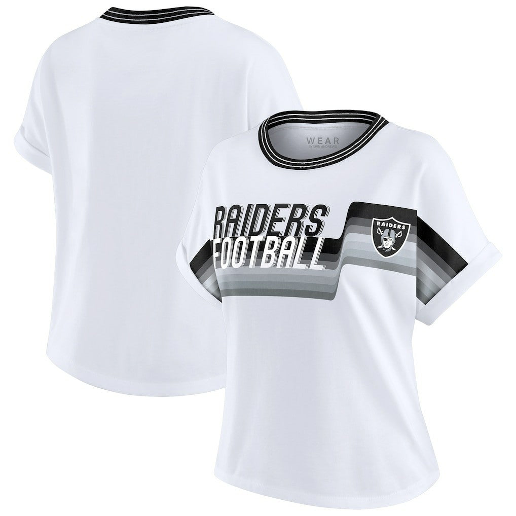 Las Vegas Raiders WEAR by Erin Andrews Women's Cropped Center Stripe Dolman T-Shirt White