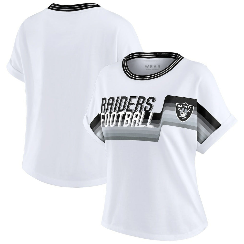 Las Vegas Raiders WEAR by Erin Andrews Women's Cropped Center Stripe Dolman T-Shirt White