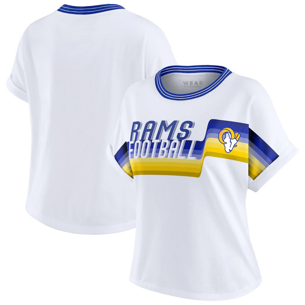 Los Angeles Rams WEAR by Erin Andrews Women's Cropped Center Stripe Dolman T-Shirt White
